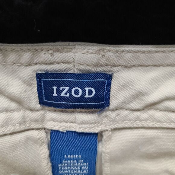 Izod Womens Cargo Capri Pants Khaki Size 8 Cotton Blend Cargo Stretch Button Zip - Picture 6 of 12